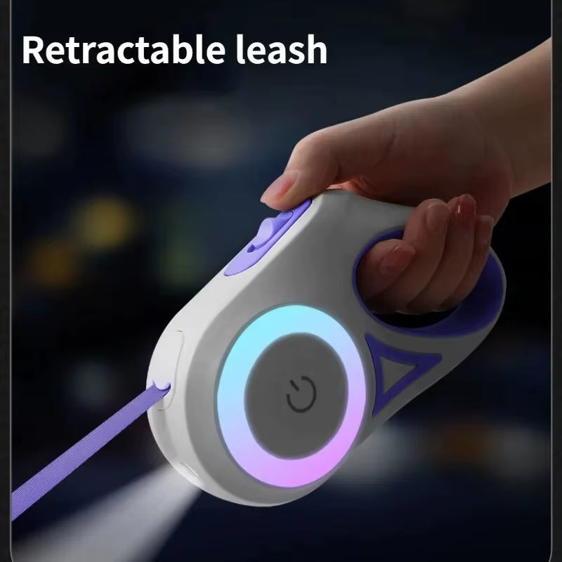 3M/5M Automatic Retractable Dog Leash with Flashlight, LED Glowing at Night Walking Leash, Durable Nylon Outdoor Leash for Dog