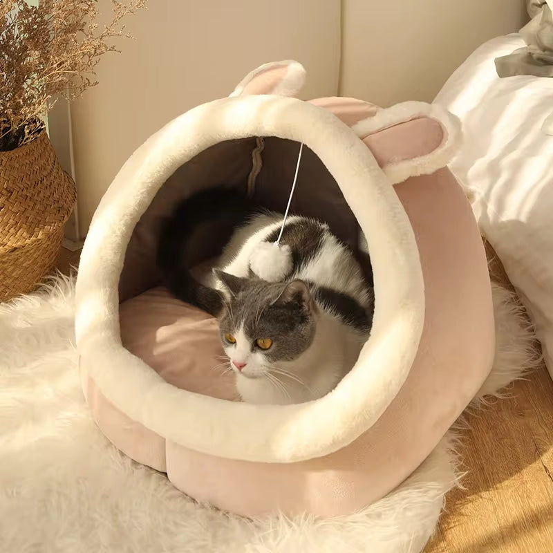 Pet Tent Cave Bed for Cats Small Dogs Self-Warming Cat Tent Bed Cat Hut Comfortable Pet Sleeping Bed Foldable Removable Washable