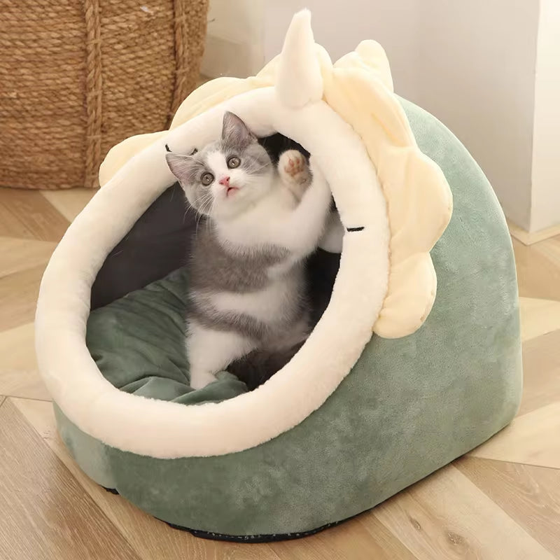 Pet Tent Cave Bed for Cats Small Dogs Self-Warming Cat Tent Bed Cat Hut Comfortable Pet Sleeping Bed Foldable Removable Washable