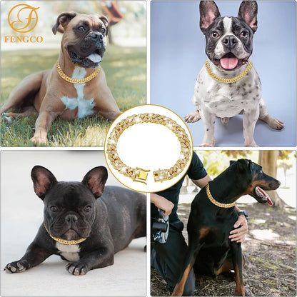Dog Chain Collar Luxury Gold Pet Metal Chain Collar for Small Medium Large Dogs Cats Pet Jewelry Necklace Accessorie