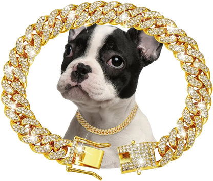 Dog Chain Collar Luxury Gold Pet Metal Chain Collar for Small Medium Large Dogs Cats Pet Jewelry Necklace Accessorie