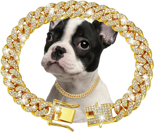 Dog Chain Collar Luxury Gold Pet Metal Chain Collar for Small Medium Large Dogs Cats Pet Jewelry Necklace Accessorie